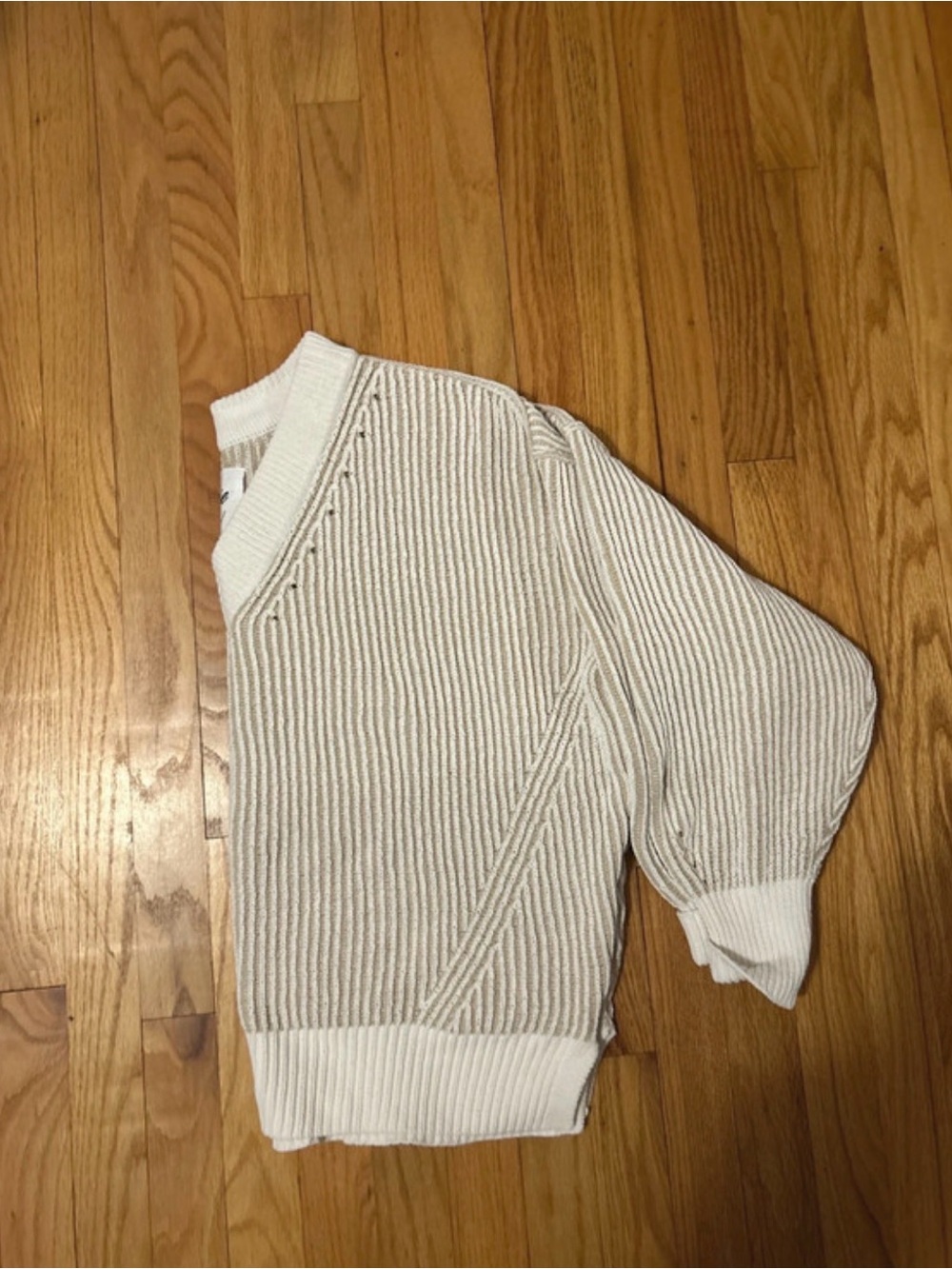 aerie Cream Ribbed V‑Neck Sweater